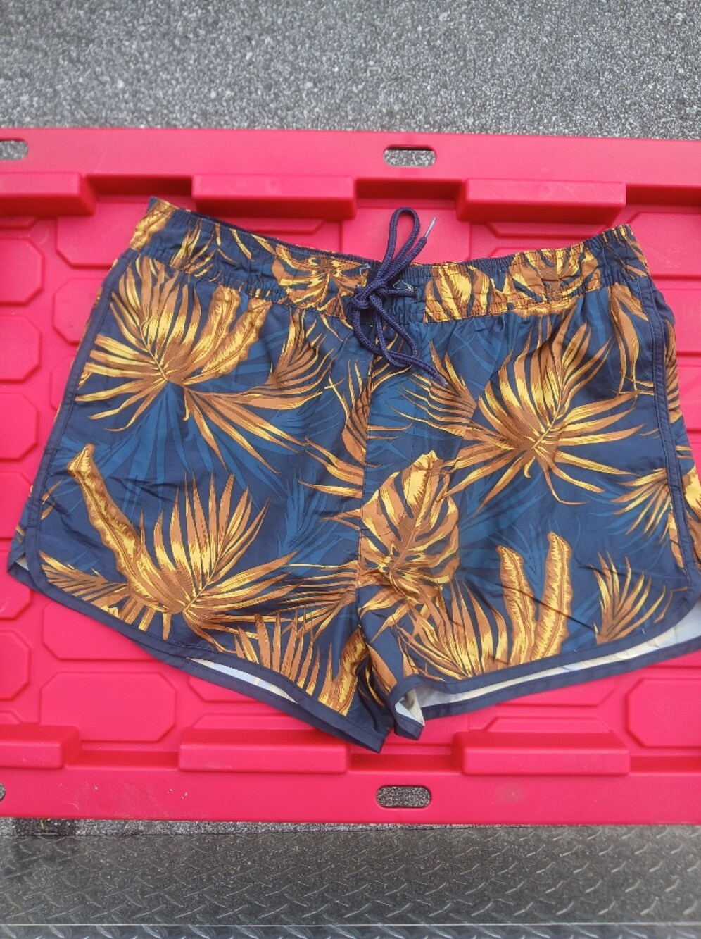 H&M Navy Blue Athletic Shorts with Gold Tropical Print